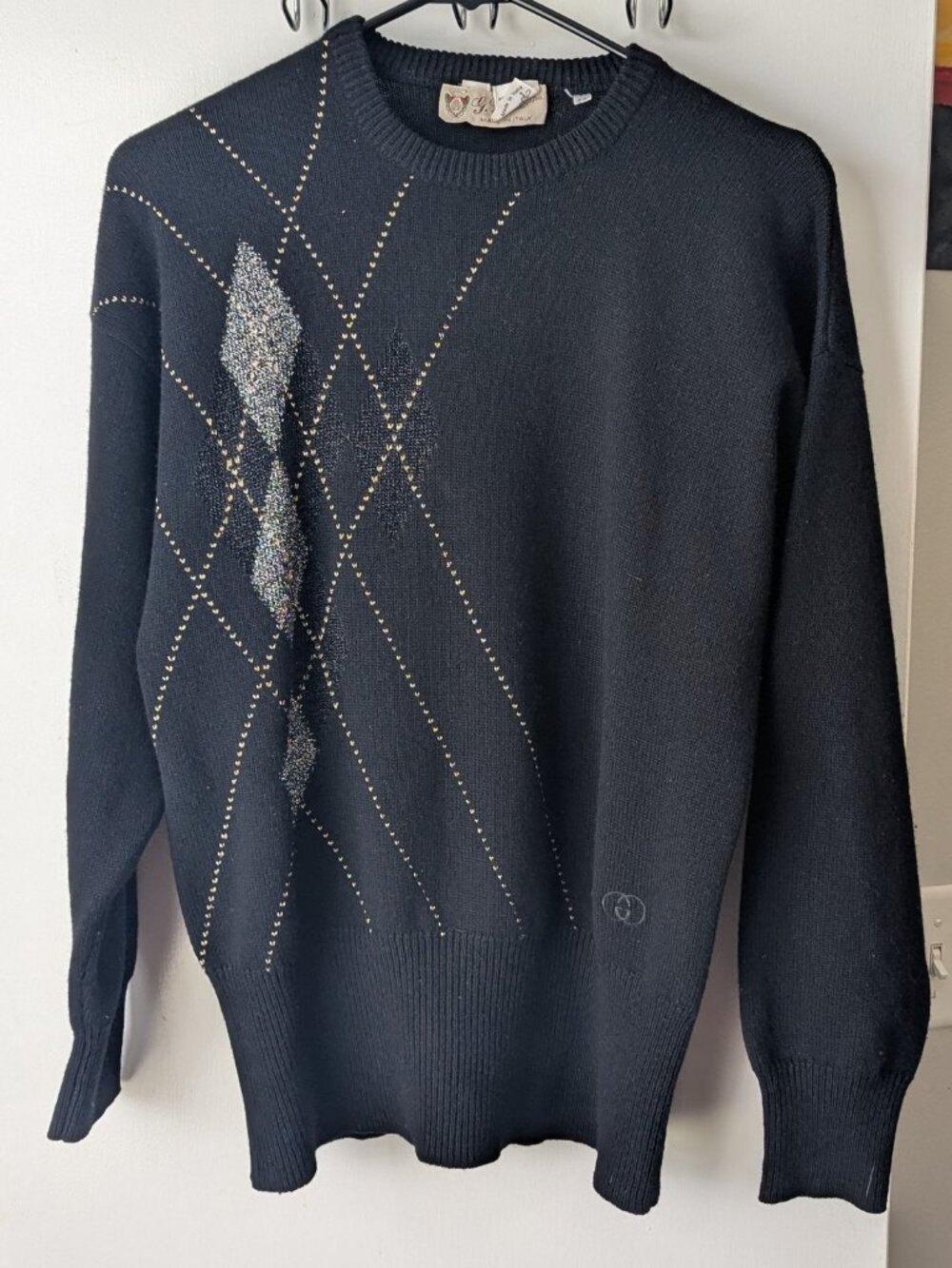 Vintage 70s G. Gucci Cashmere Argyle Sweater Size 42